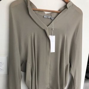 Vince Band Collar Silk Blouse